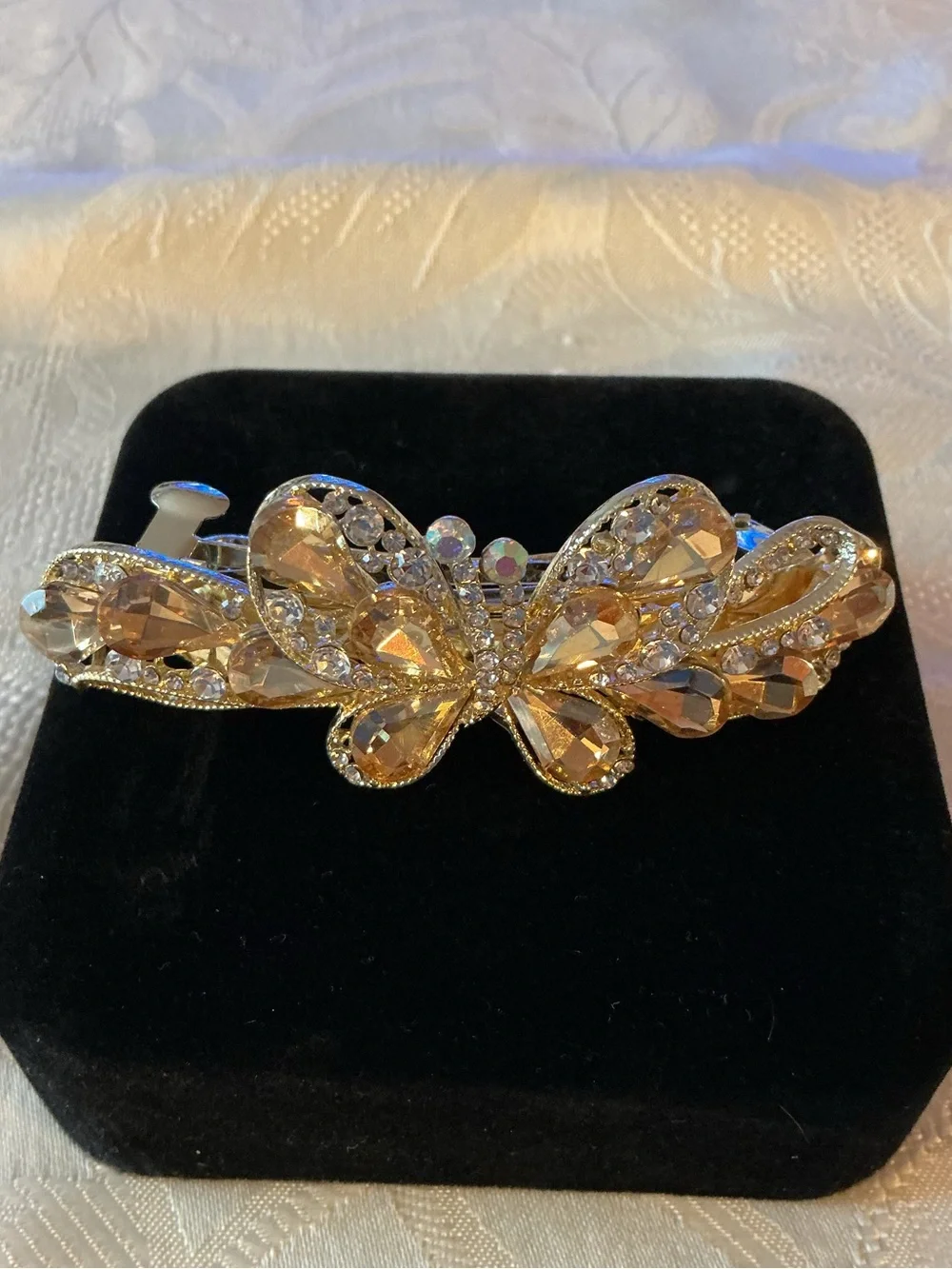 Yellow Acrylic Teardrop Butterfly Gold Tone Clasp Barrette